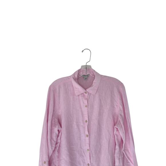 Orvis Button Down Shirt Pink Women's Linen Blend Long Sleeve Lagenlook Medium - Picture 4 of 11